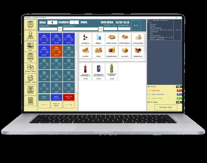 Equipamento com a tela real do software de frente de caixa BTS Brasil