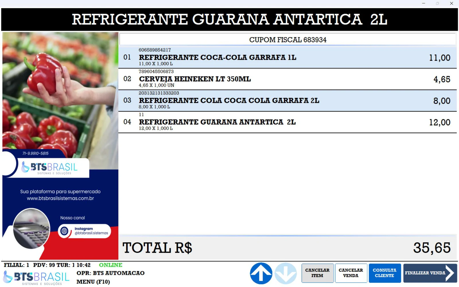 Tela real de PDV do ERP New Varejo