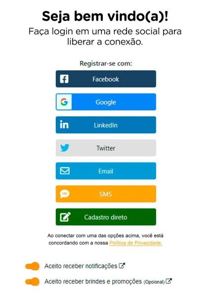 Página real de acesso personalizada ao Wi-Fi do Radar CRM